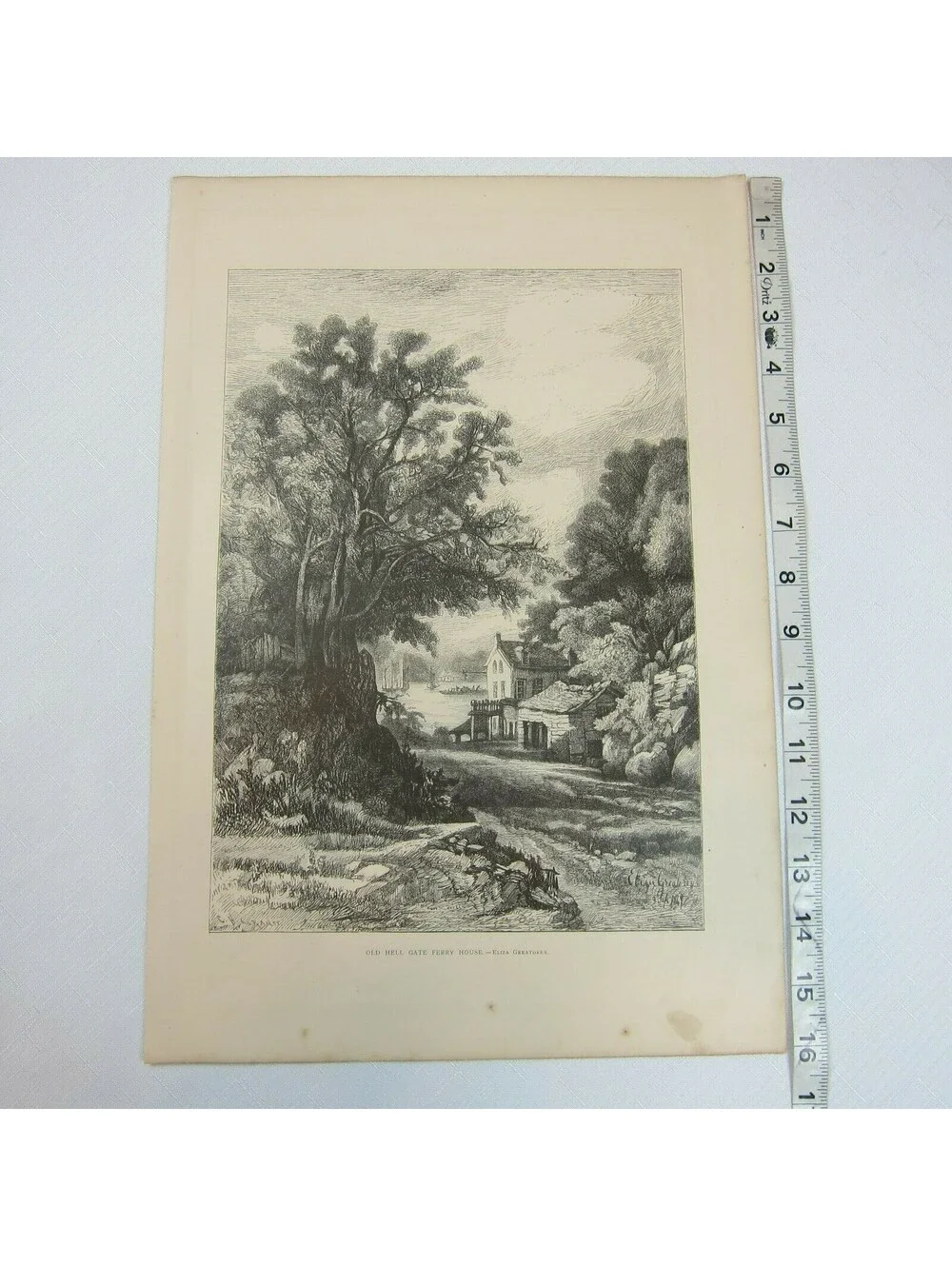 Antique 1873 Wood Engraving Print Old Hell Gate Ferry House by Eliza Greatorex